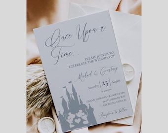 Castle Wedding Invitation Template, Printable Mickey and Minnie Wedding Invite, Once Upon A Time