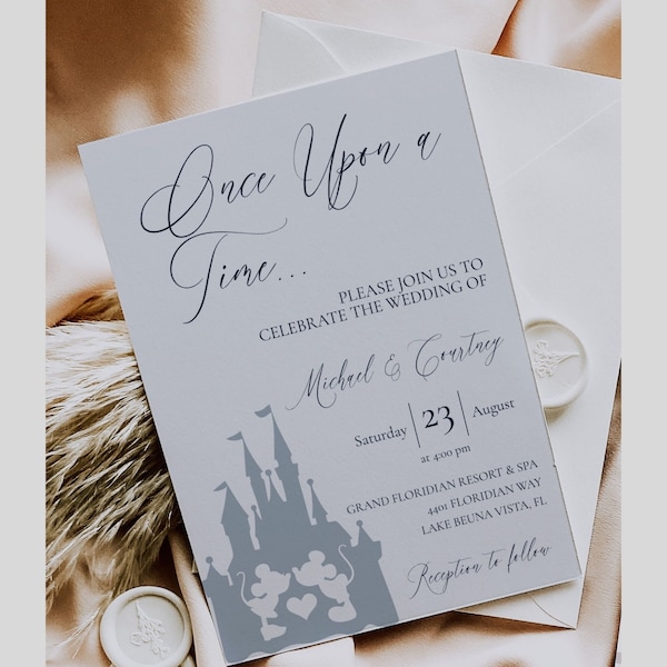 Schloss Hochzeit Einladungsvorlage, druckbare Mickey und Minnie Hochzeitseinladung, es war einmal