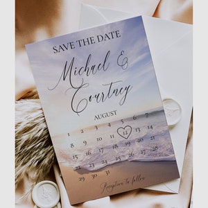Beach Wedding Save The Date Template, Printable Calendar Save The Date, Ocean Destination Wedding