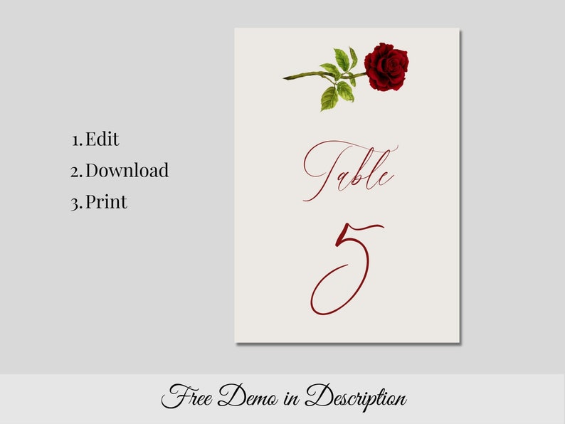 Red Roses Table Numbers Beauty and the Beast Wedding Table Number, Red Rose Table Number ...