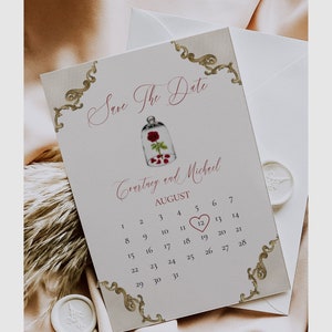 Beauty and the Beast Wedding Save The Date Template, Fairytale Wedding Save The Date, Princess Wedding, Enchanted Rose