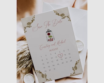 Beauty and the Beast Wedding Save The Date Template, Fairytale Wedding Save The Date, Princess Wedding, Enchanted Rose