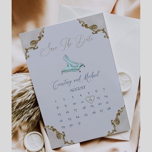 Cinderella Wedding Save The Date Template, Fairytale Wedding Save The Date, Calendar, Princess Wedding