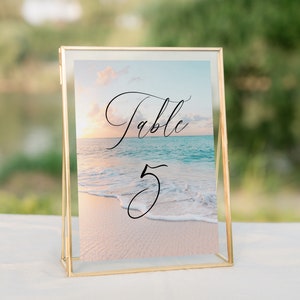Beach Wedding Table Number Template, Printable Coastal Table Number, Beachfront