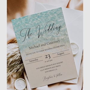 Beach Wedding Invitation Template, Printable Ocean Wedding Invite, Destination Wedding
