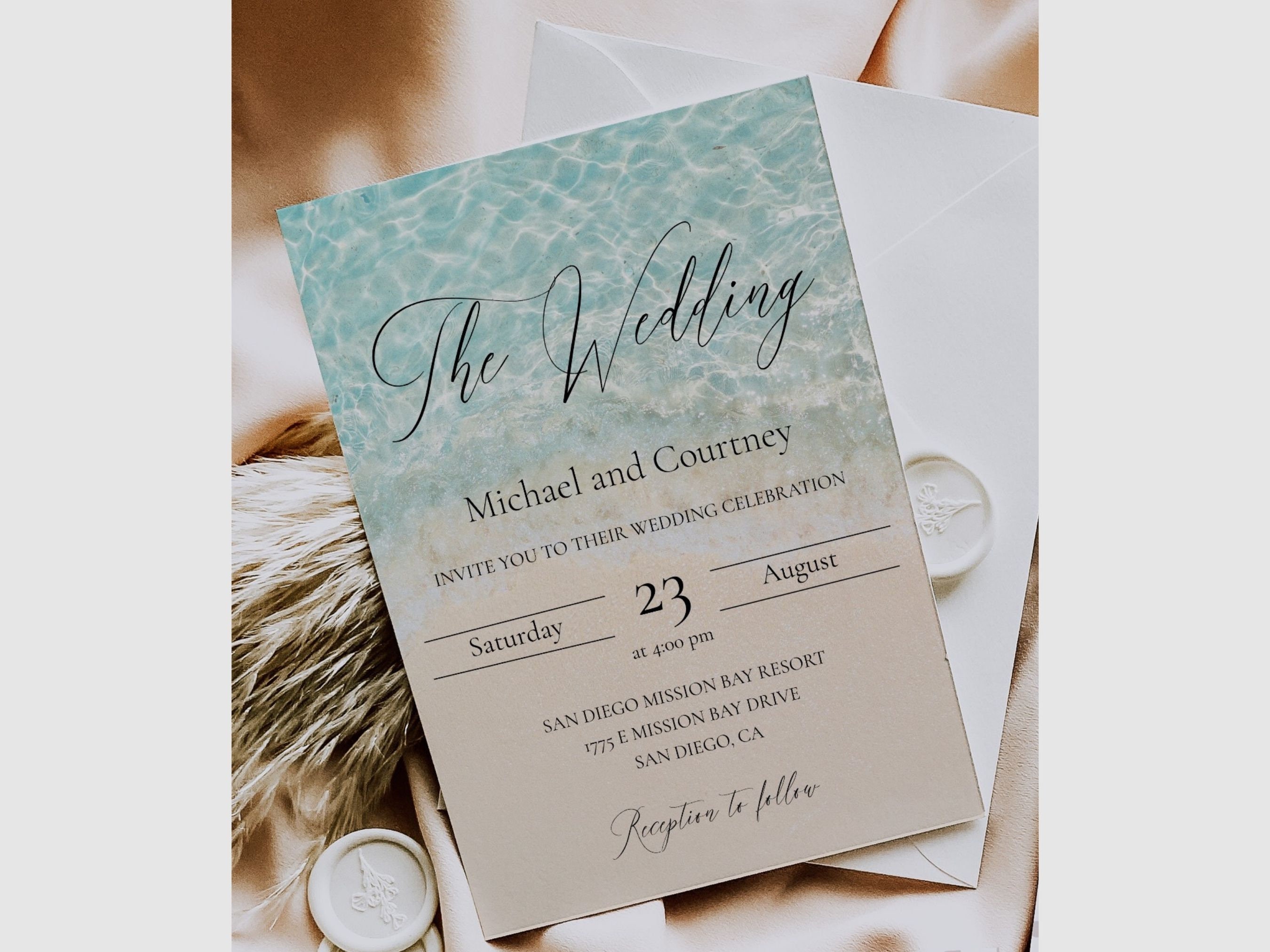 Beach Wedding Invitation Template, Printable Ocean Wedding Invite ...
