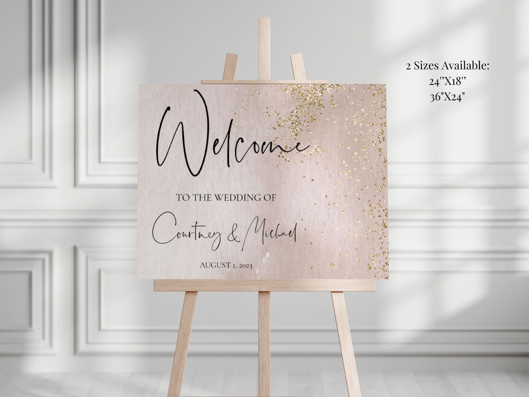 Blush and Gold Wedding Printable Welcome Sign, Gold Glitter Wedding ...
