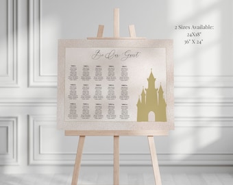 Gold Glitter Castle Seating Chart Template, Disneyland Castle Printable Seating Chart, Be Our Guest