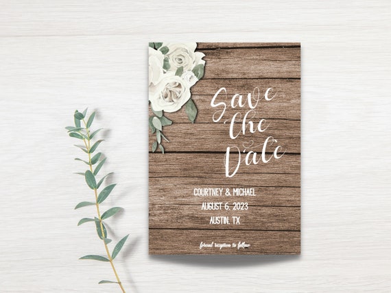 Rustic Wedding Save the Date Template Greenery Wedding - Etsy