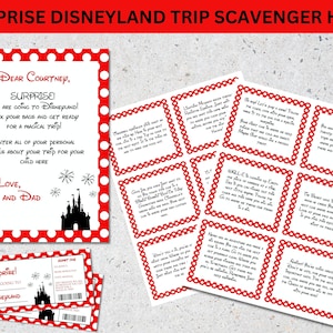 Theme Park Vacation Surprise Scavenger Hunt, Printable Vacation Announcement For Kids, Mickey Surprise Letter