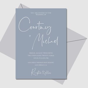 Dusty Blue Wedding Invitation Template, Light Blue and White Printable Wedding Invite, Download, BROOKLYN