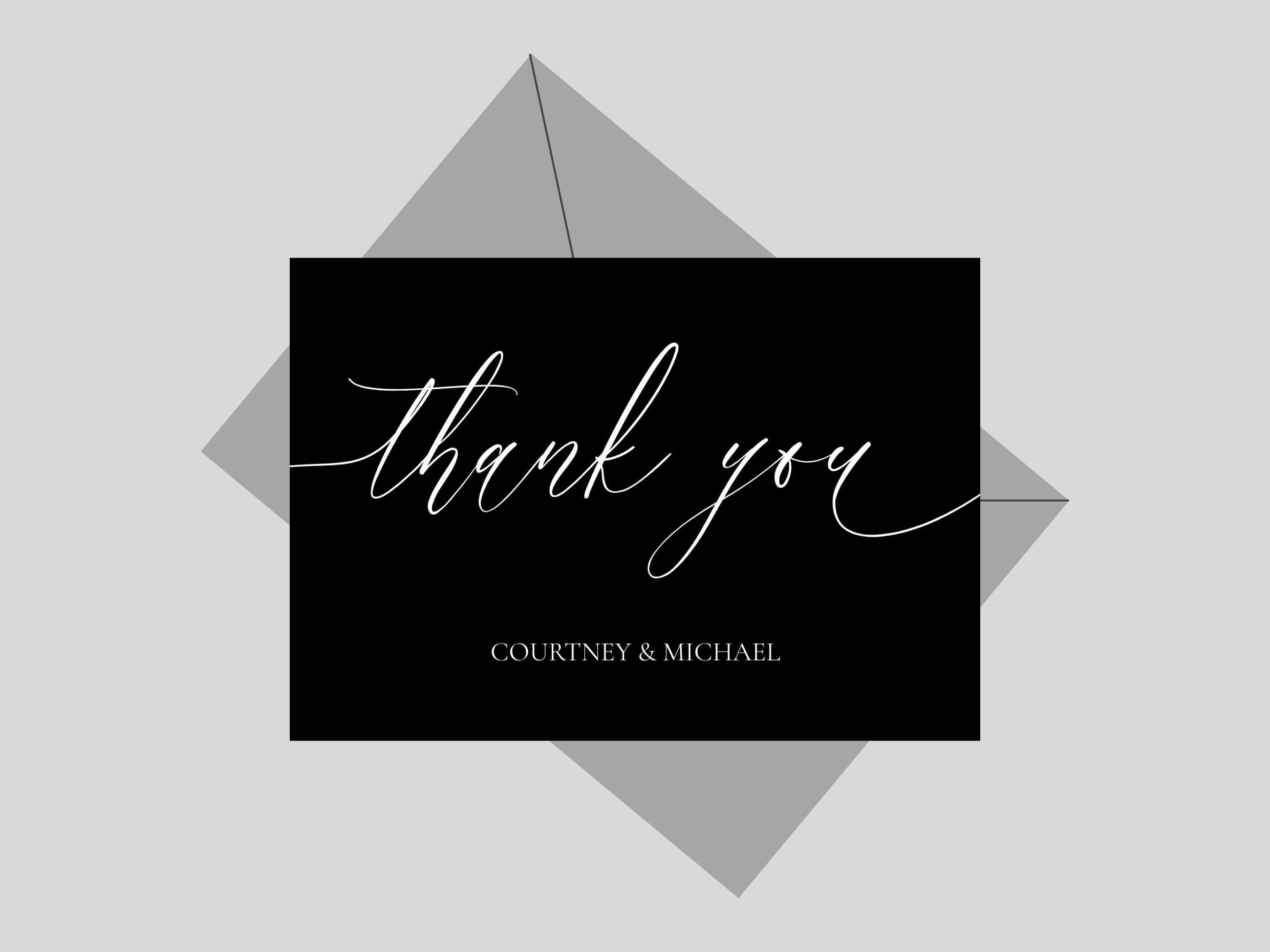 Black and White Wedding Thank You Card, Printable Minimalist Black ...