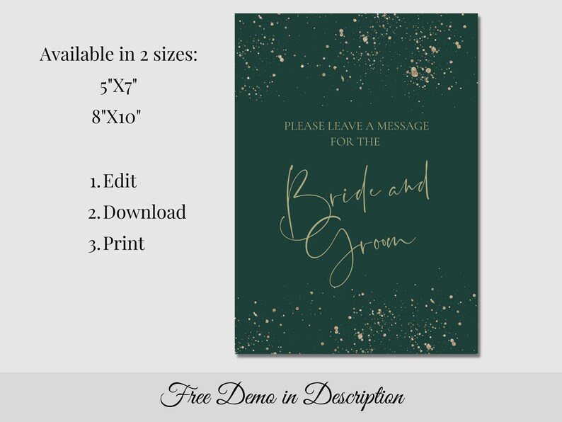 Emerald Green Wedding Decorative Sign Template, Customizable Deep Green