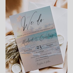 Beach Wedding Invitation Template, Printable Tropical Wedding Invite, Destination Wedding