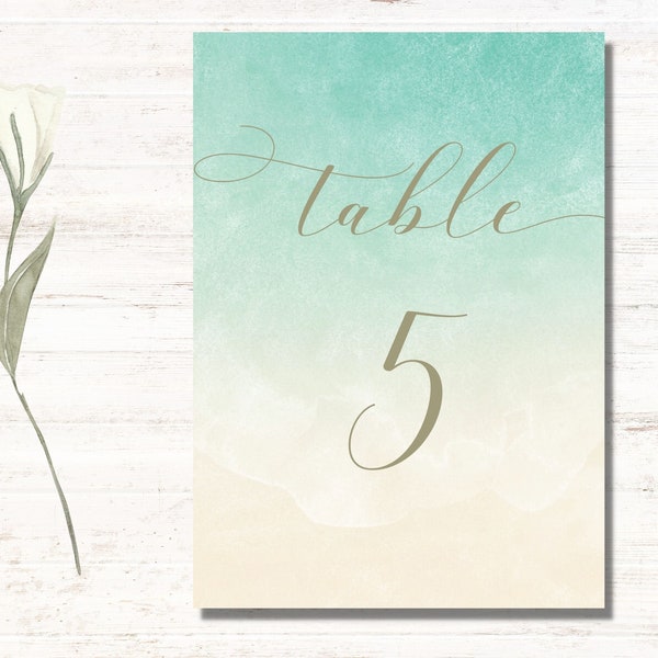 Beach Wedding Table Number, Beach Wedding Decor, Wedding Stationary Template, Downloadable Table Number, SUMMER