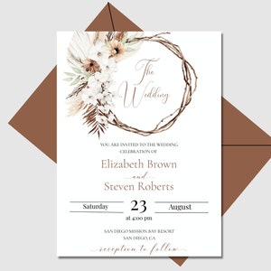 Boho White and Rust Wedding Invitation Bundle, White and Terracotta Invite Template, Fall Invitation Set, Printable Invitation Suite, ANNA
