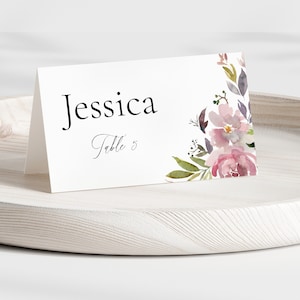 Mauve Floral Wedding Name Card Template, Printable Dusty Pink Place Card, ADELYN