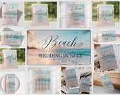 Beach Wedding Printable Bundle, Coastal Wedding Invitation Templates, Beach Wedding Welcome Sign, Invite Set
