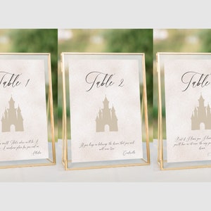 Conjunto de 15 plantillas de números de mesa de citas de cuento de hadas, números de mesa de boda de castillo imprimibles