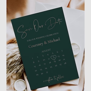 Emerald Green and Rose Gold Foil Save The Date Template, Printable Calendar Save The Date, Rose Gold and Emerald Wedding, TELLURIDE