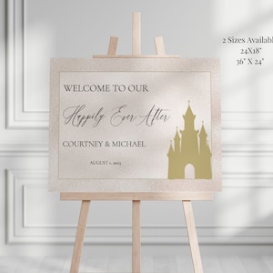 Gold Glitter Castle Wedding Printable Welcome Sign, Fairytale Wedding Welcome Sign Template