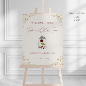 Beauty and The Beast Wedding Welcome Sign Template, Printable Enchanted Rose Wedding Welcome Sign, Red and GOld