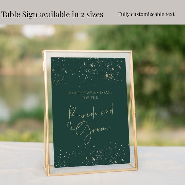 Emerald Green Wedding Decorative Sign Template, Customizable Deep Green and Gold Printable Wedding Decor, Guest Book Sign, ASPEN