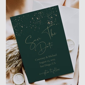 Emerald Green and Gold Save The Date Template, Deep Green Wedding Save The Date Printable, ASPEN