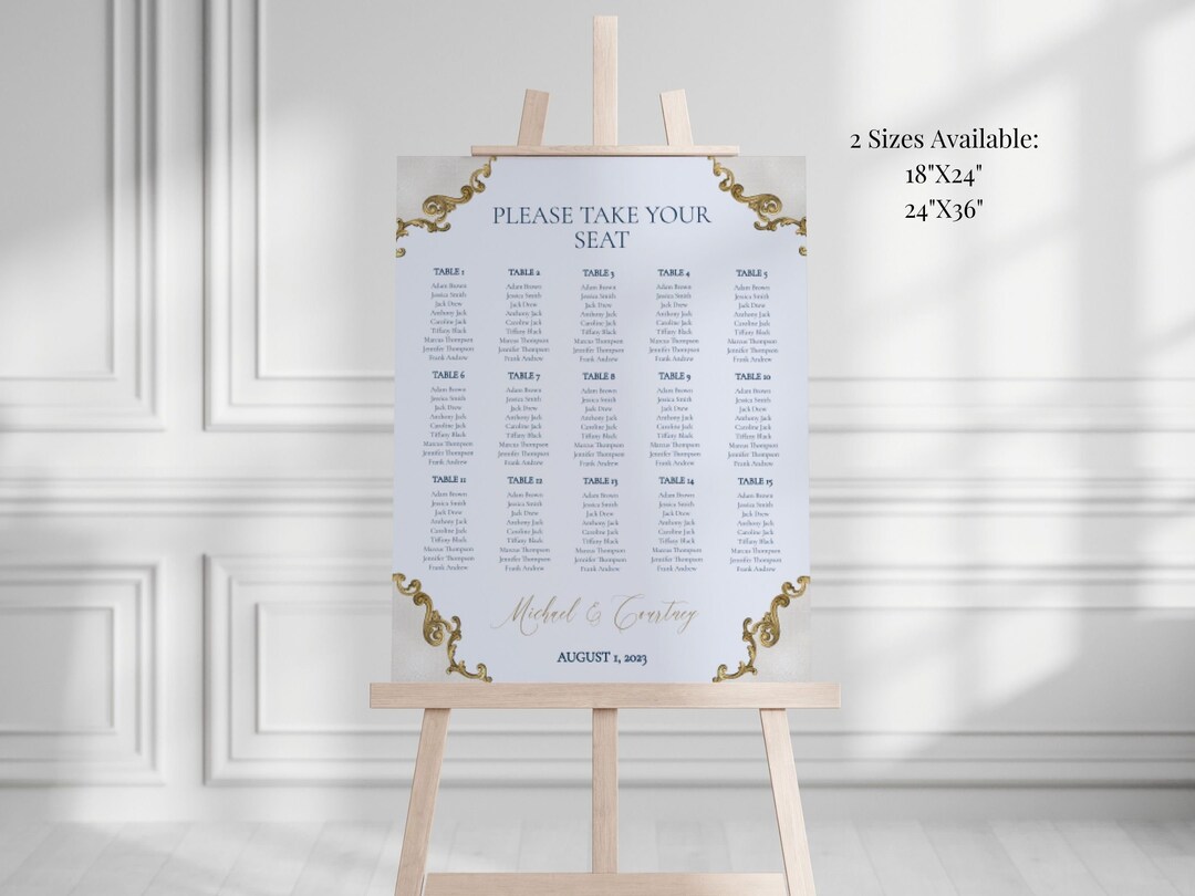 Cinderella Seating Chart Template, Printable Fairytale Wedding Sign