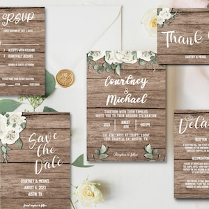 Rustic Wedding Invitation Bundle, Rustic Wood Wedding Invitation, Greenery Wedding Stationary, Downloadable Wedding Invitation, BRYNN