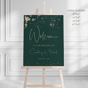 Emerald Green and Gold Wedding Welcome Sign Template, Printable Deep ...