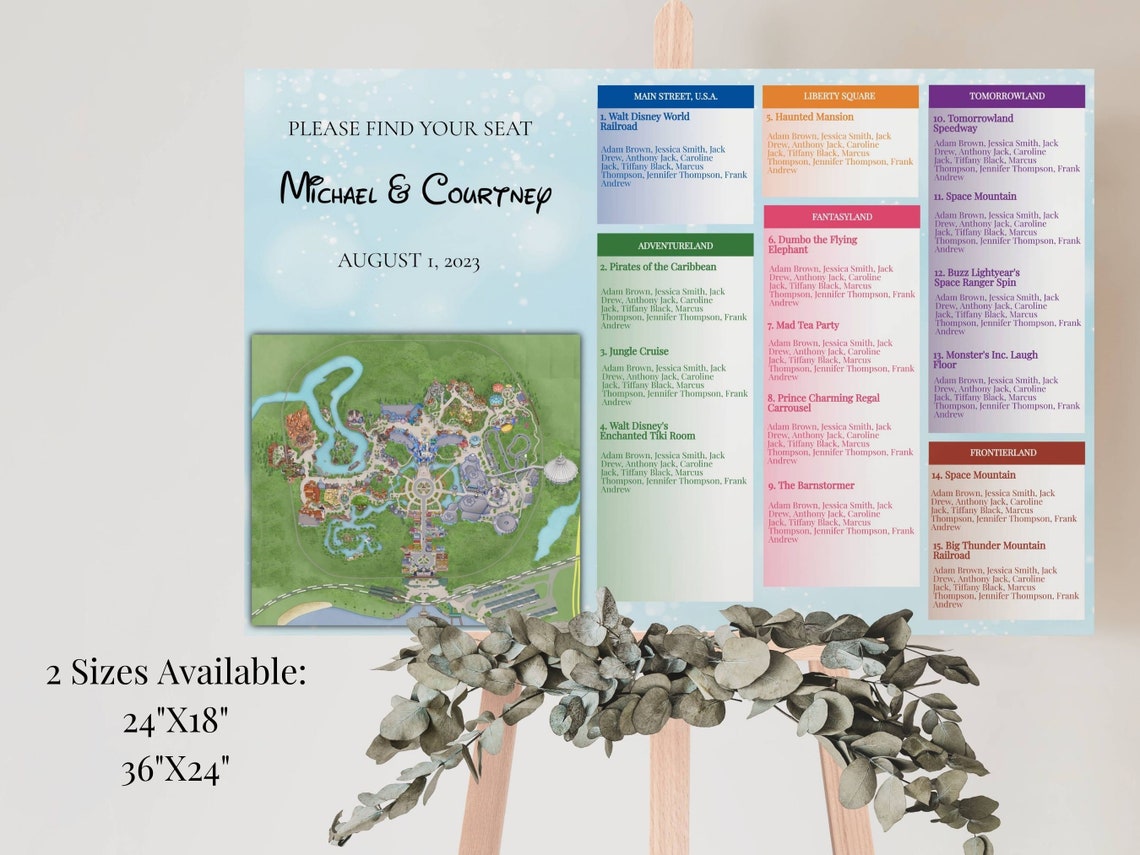 Magic Kingdom Park Map Seating Chart and Table Numbers, Printable