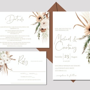 Floral Terracotta Boho Wedding Invitation Set, Printable Wedding Invite Template, AUTUMN