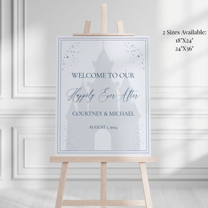 Blue Castle Wedding Printable Welcome Sign, Fairytale Wedding Welcome Sign Template, Navy and Dusty Blue Wedding