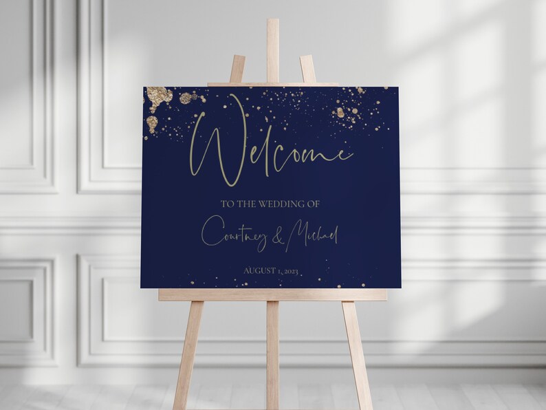 Navy and Gold Wedding Welcome Sign Template, Printable Dark Blue ...