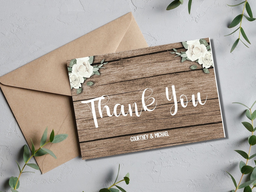 Rustic Wedding Thank You Card Template, Greenery Thank You Card ...