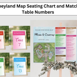Disneyland Park Karte Sitzplan und Tischnummern, druckbare Hochzeit Sitzplan, Tischnummer Vorlagen, Freizeitpark Hochzeit