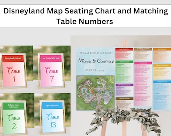 Disneyland Park Map Seating Chart and Table Numbers, Printable Wedding Seating Chart, Table Number Templates, Theme Park Wedding