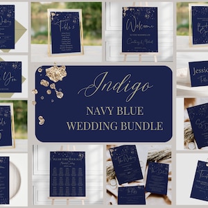 Navy Blue and Gold Mega Wedding Invitation Bundle, Deep Blue Printable Invitation and Sigs Templates, INDIGO