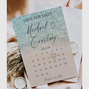 Beach Wedding Save The Date Template, Printable Calendar Save The Date, Ocean Wedding