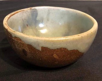 Small Rustic Grey-Blue and Brown Ceramic Bowl, Handmade Wheel-Thrown Stoneware Pottery, Soda-Fired, Ring Dish, Rice Bowl