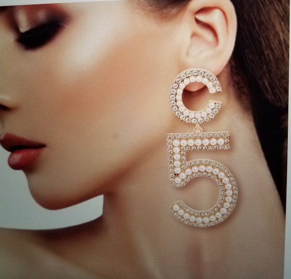Statement Earrings Pearl Earrings Rhinestone Decor Letter Drop Earrings  Mother Earrings Christmas earrings