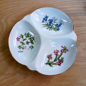 Vintage Spode 3-Part Dish Stafford Flowers Tachiadenus Pattern 9.25"