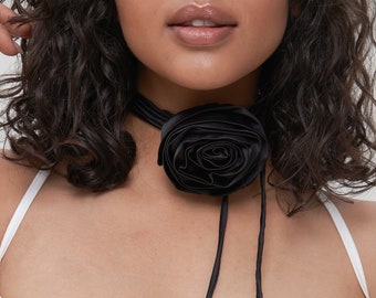 RECYCLED Silk Floral Choker Satin Choker Necklace, Rose Flower Choker, Bridal Bridesmaid Wedding Bride Waistband Accessories Accessory