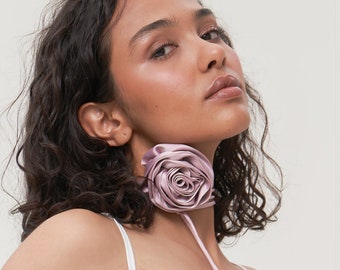 RECYCLED Satin Rose Choker Silk Floral Choker, Flower Choker, Necklace, Wedding Bride Waistband Accessories  Accessory Bridal Bridesmaid