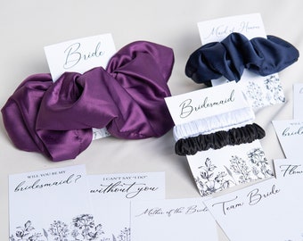 Bridesmaid Scrunchies, 100% Upcycled Bridesmaid Gifts, Bridesmaid Proposal, Hen Do Scrunchies Bride Card Tag Bridal Hair Tie Hair Scrunchies