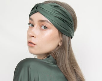 RECYCLED Silk Hair Wrap Band Satin Hairband, Turban, Headband Criss Crossed With Elastic Twisted Wedding Bride Accessories Bridal Bridesmaid