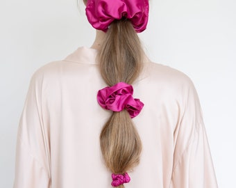 Silk Scrunchie, Hair Scrunchies, 100% Upcycled Scrunchies, Satin Scrunchie Large & Small Giant Oversized Women Handmade Hair Tie Set