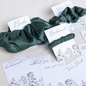 Brautjungfer Vorschlag, 100% Upcycled Brautjungfer Geschenke, Brautjungfer Scrunchies, Tag Braut Haargummi Haargummis Hen Do Scrunchies Braut Karte