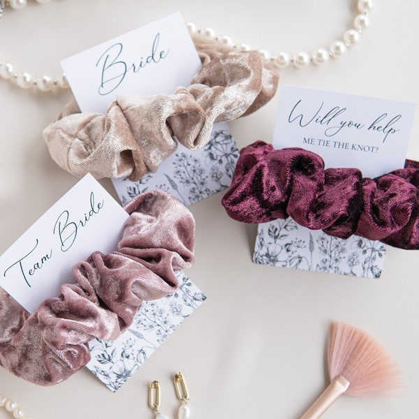 100% Upcycled Bridesmaid Scrunchies, Bride Scrunchie, Bridesmaid Gifts, Bridesmaid Proposal, Will You Be My Bridesmaid Scrunchie Card Tags